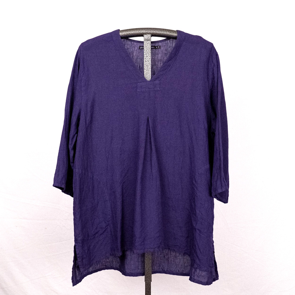Gudrun Sjoden Purple 100% Linen Tunic Top Women's XL Lagenlook Colorful Granola